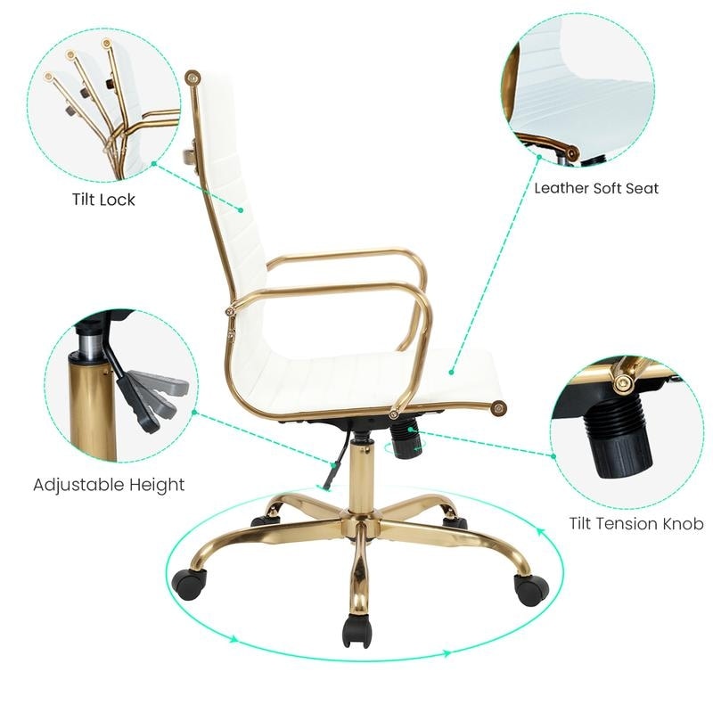 17 PCS Harris Modern High-Back Leather Upholstered Office Chair with Tilt & Swivel for Home Office - White