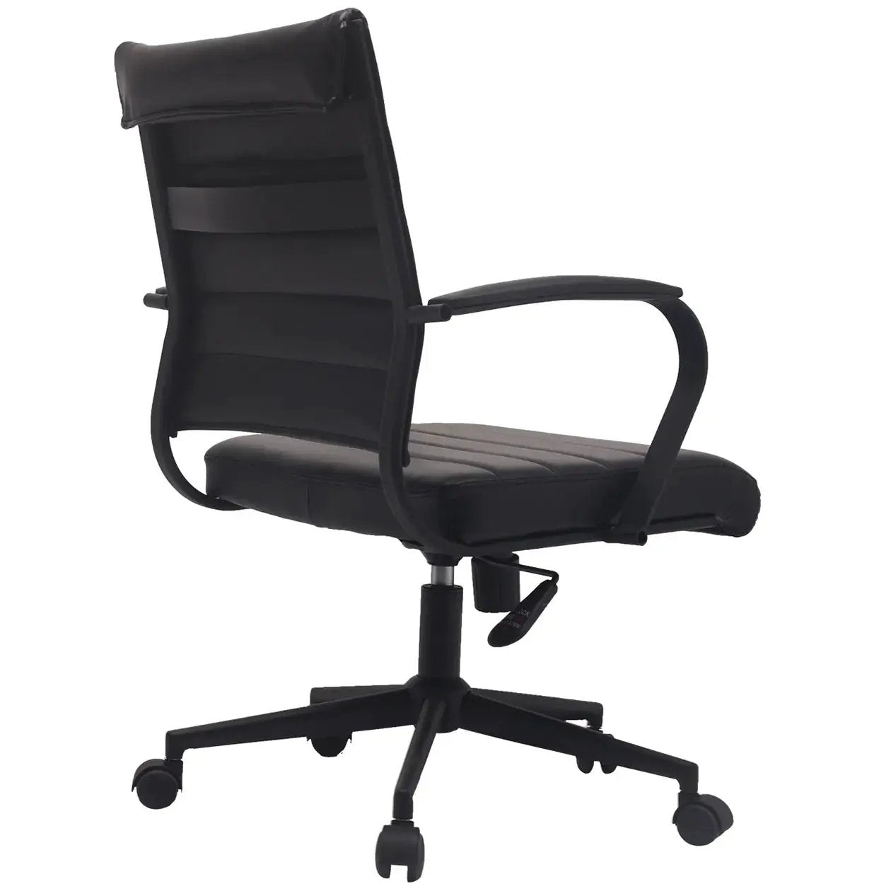 Black Office Chairs Mid Back Ribbed PU Leather Executive Task Work Conference with Arms Wheels Tilt Swivel Rolling