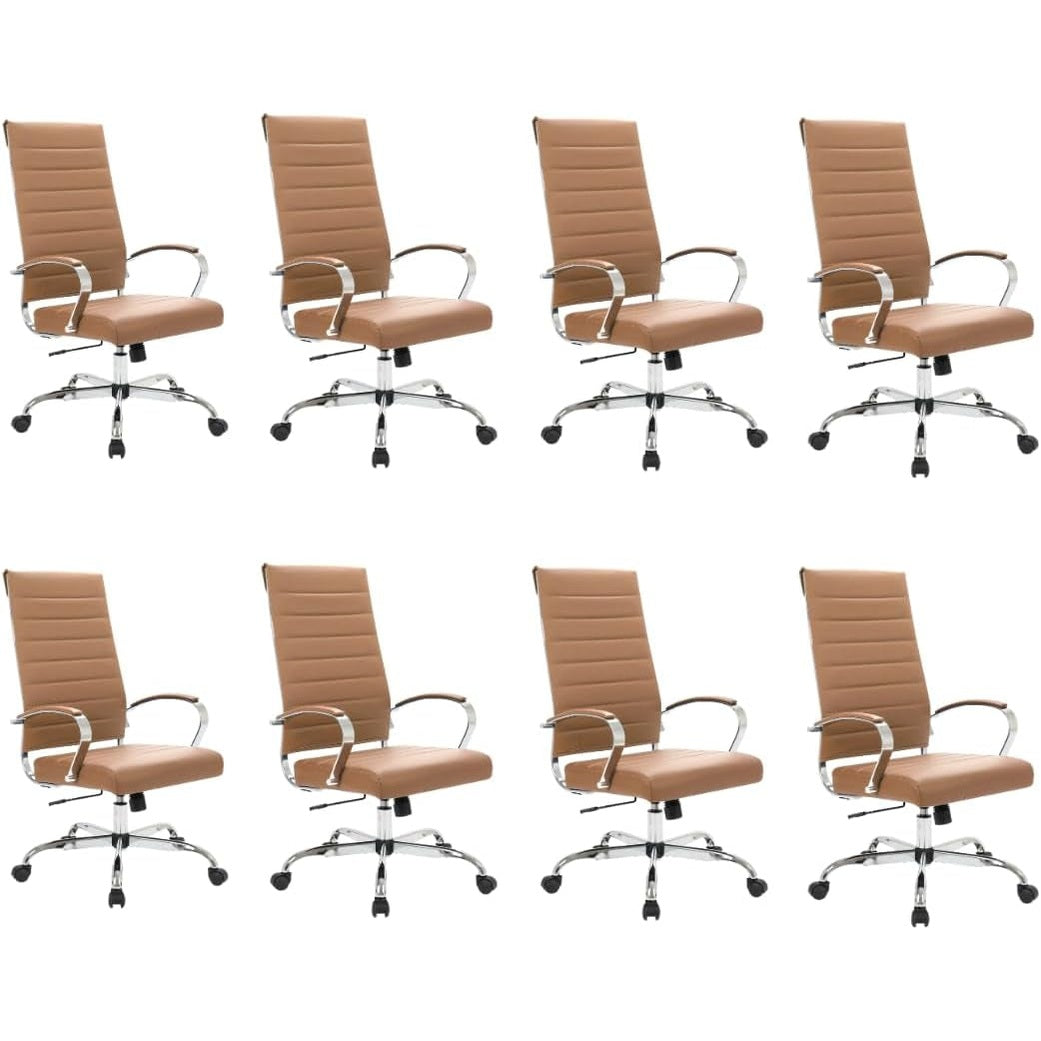 Leisuremod Benmar Modern High-Back Office Chair, 360-Degree Adjustable Swivel Task Furniture in Leather Upholstery with Ribbed Backrest for Home and Office