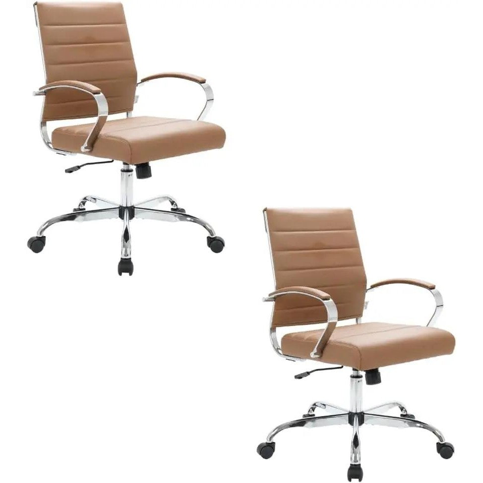 Leisuremod Benmar Leather Office Desk Chair, Mid-Back Ergonomic Swivel Chair with Lumbar Support, Adjustable Height, Tilt Lock, Cushioned Seat & Back, Home Office Task Chair (Tan, Single)