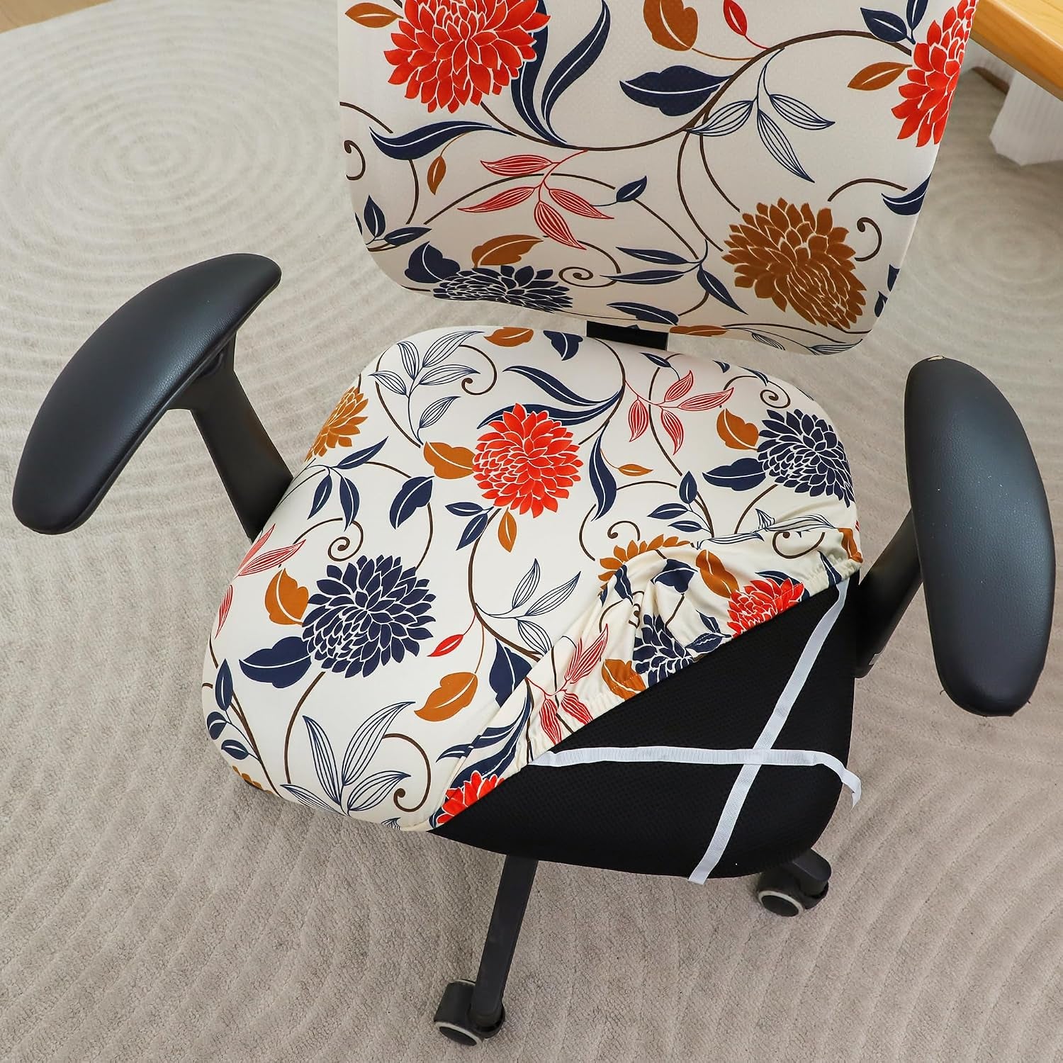 FORCHEER Floral Split Office Chair Covers Two Pieces Stretch Separated Desk Chair Slipcover Washable -Spring Floral