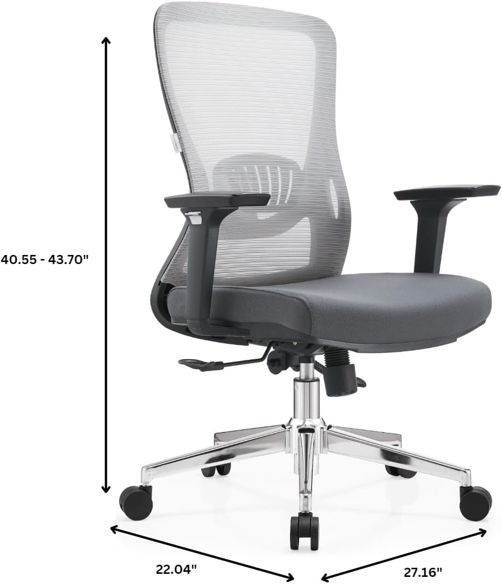 Leisuremod Ergonomic Office Chair Mid-Back Mesh Computer Adjustable Lumbar Support Conference Room Chair with Swivel and Tilt Adorit Series in Grey