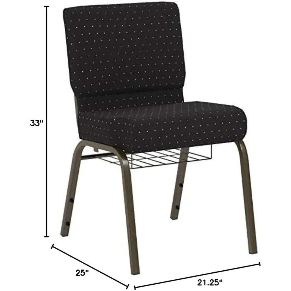 Flash Furniture 4 Pack HERCULES Series 21''W Church Chair in Black Dot Patterned Fabric with Cup Book Rack - Gold Vein Frame by 5 years limited.