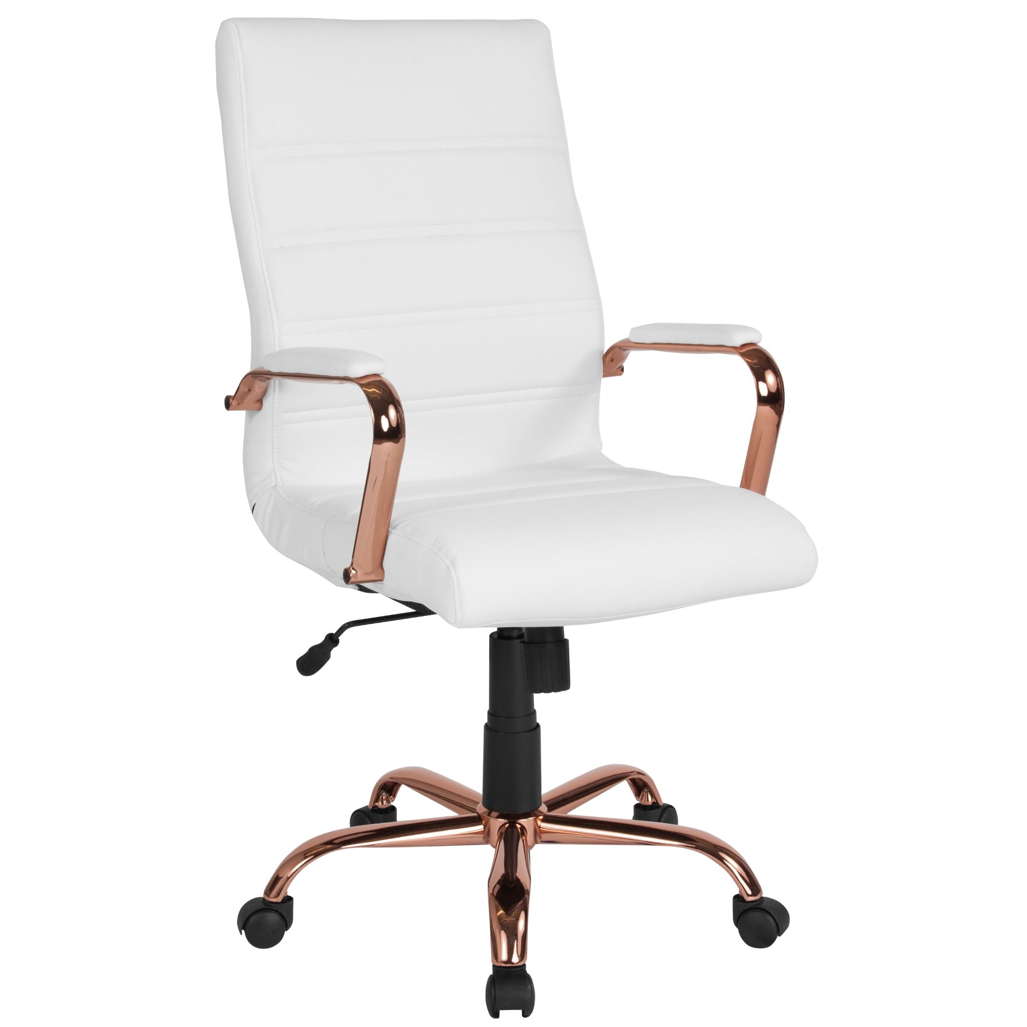Whitney High Back White LeatherSoft Executive Office Chair with Rose Gold Frame