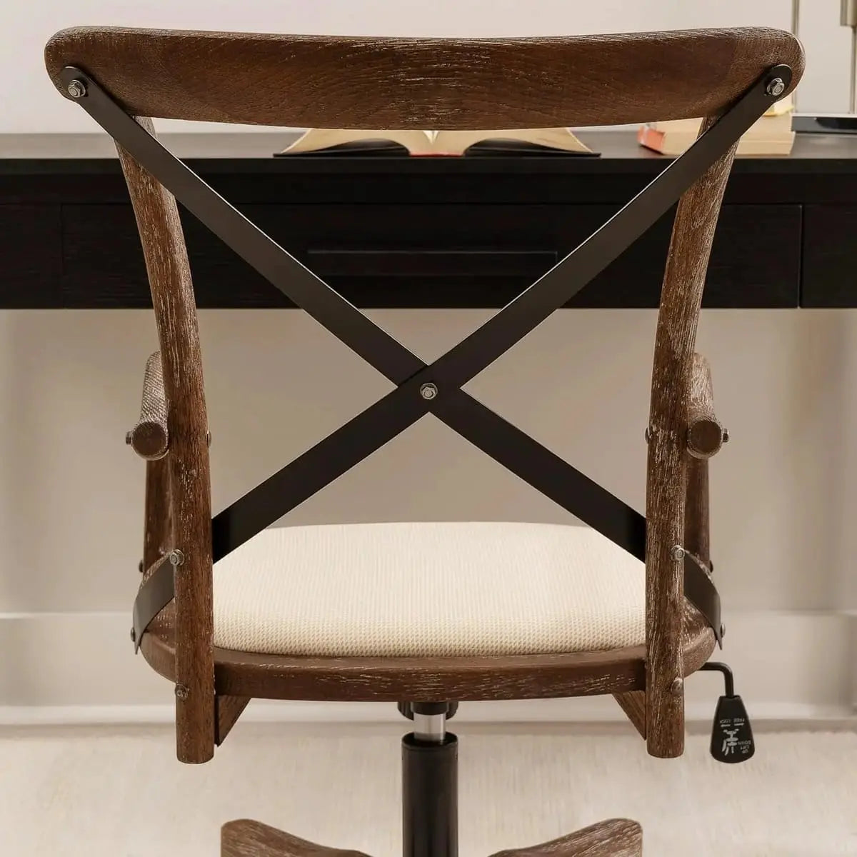 Greywash wood office chair by ADS with adjustable height, rolling base, and banker-style design for comfortable workspace seating.
