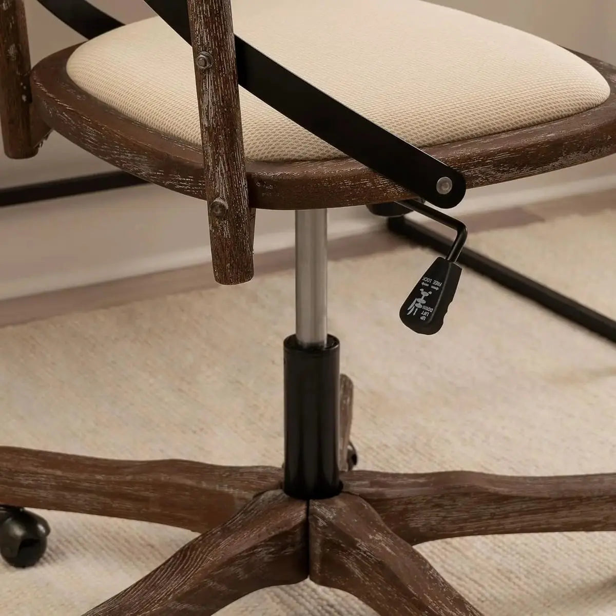 Greywash wood office chair with adjustable height and rolling base, designed for banker chairs by ADS.
