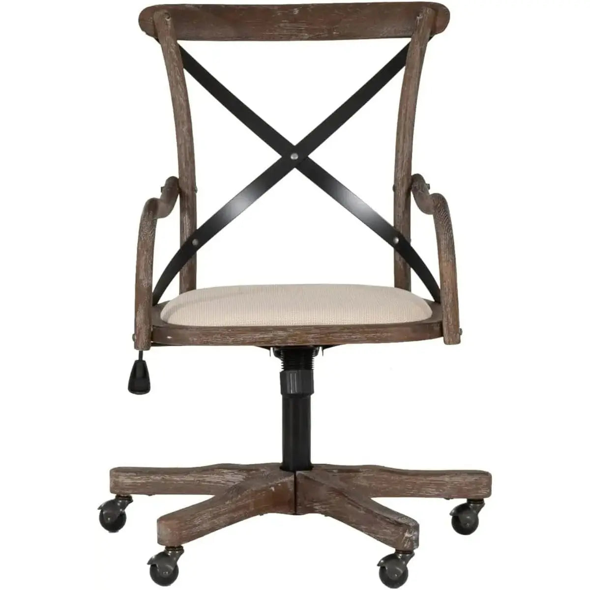 Greywash wood office chair by ADS with adjustable height and rolling base, designed for banker or executive office use.