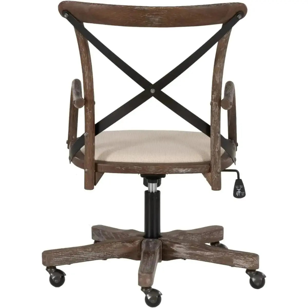 Greywash wood office chair by ADS with adjustable height and rolling base, designed for comfortable banker seating.