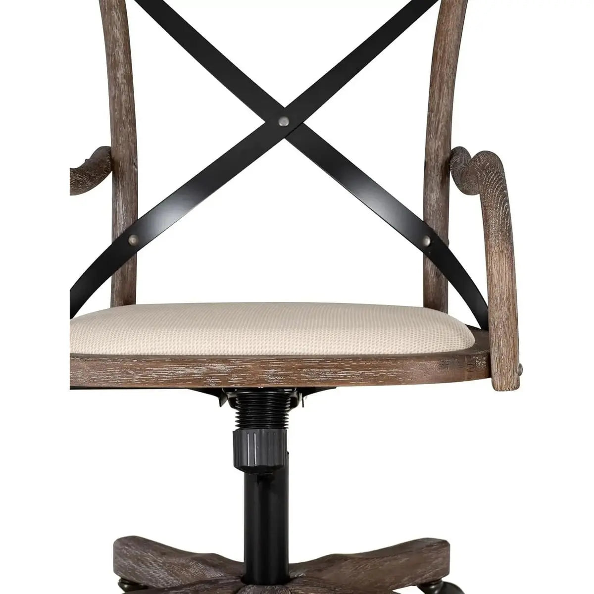 Greywash wood office chair by ADS with adjustable height, rolling base, ergonomic design, ideal for office or banker seating.
