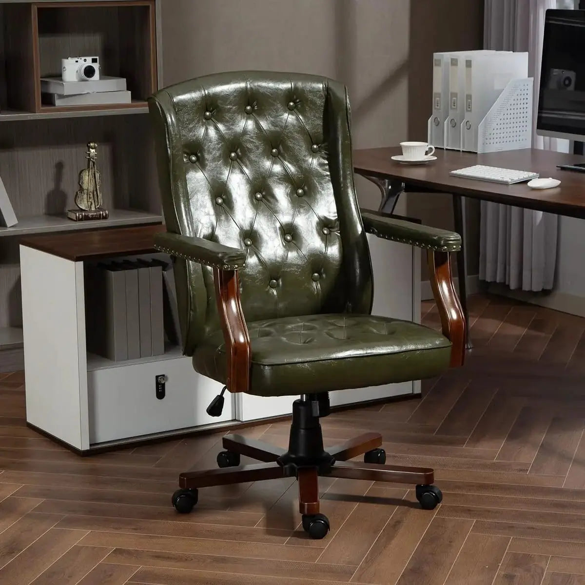 Vintage Ergonomic Faux Leather Executive Office Swivel Chair ADS