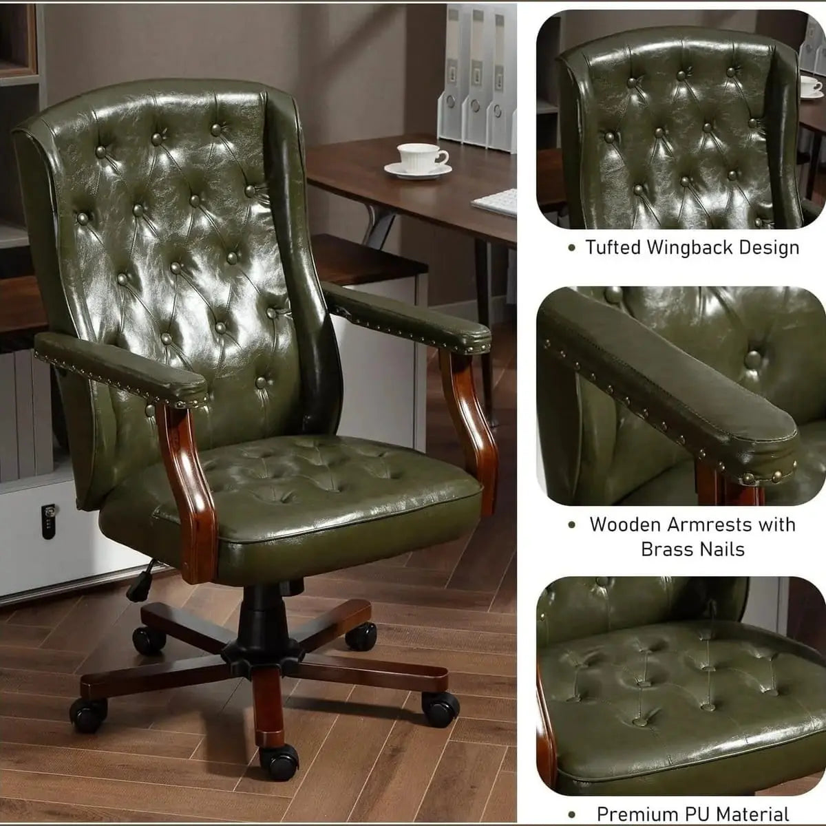 Vintage Ergonomic Faux Leather Executive Office Swivel Chair ADS