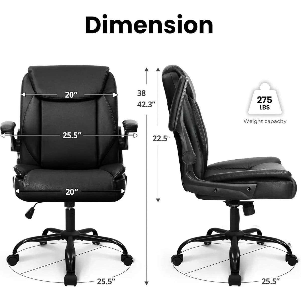 Black ADS ergonomic big and tall gaming office chair with flip-up armrests, leather upholstery, and adjustable swivel.