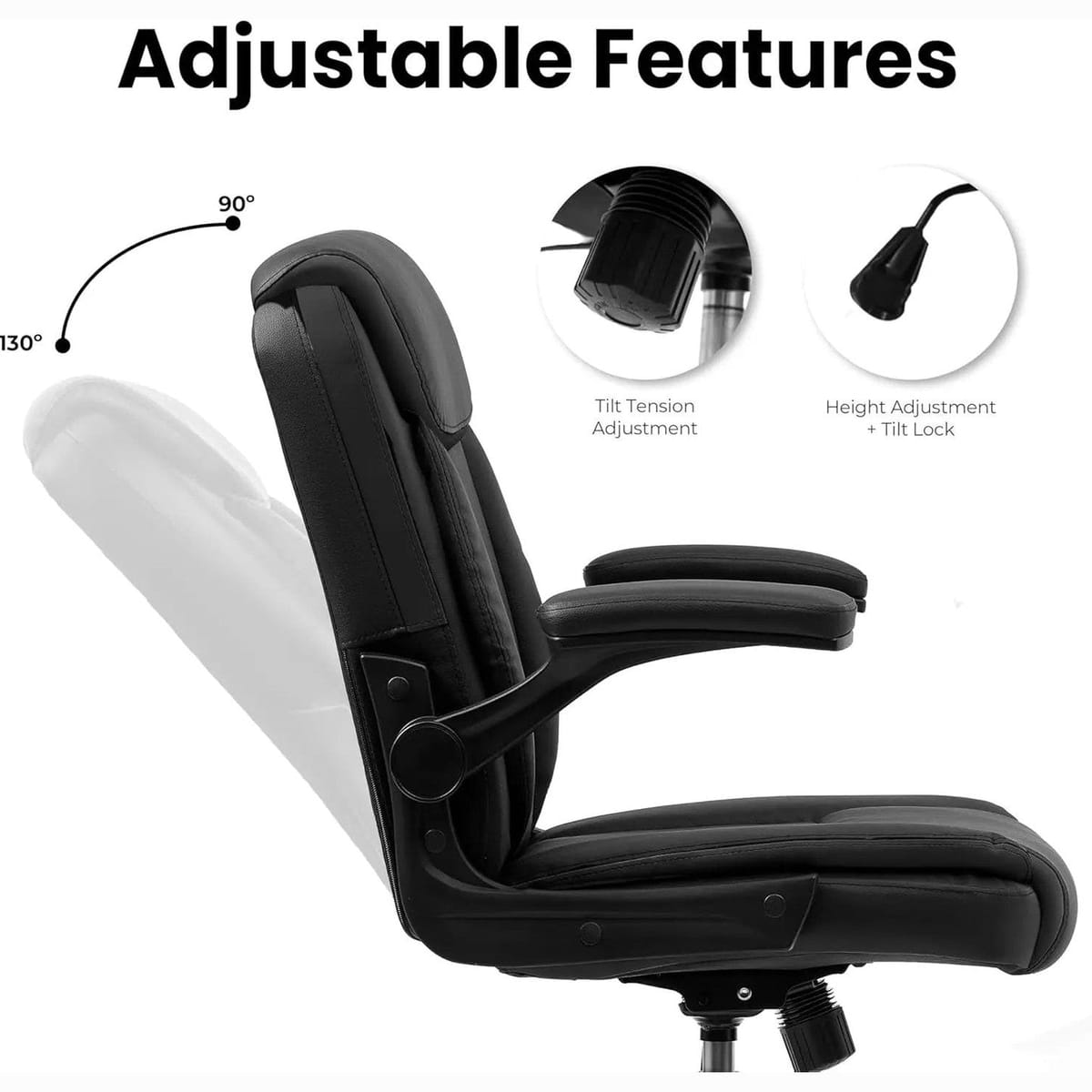 Black ADS big and tall ergonomic gaming office chair with flip-up armrests, leather upholstery, and adjustable swivel for comfort.