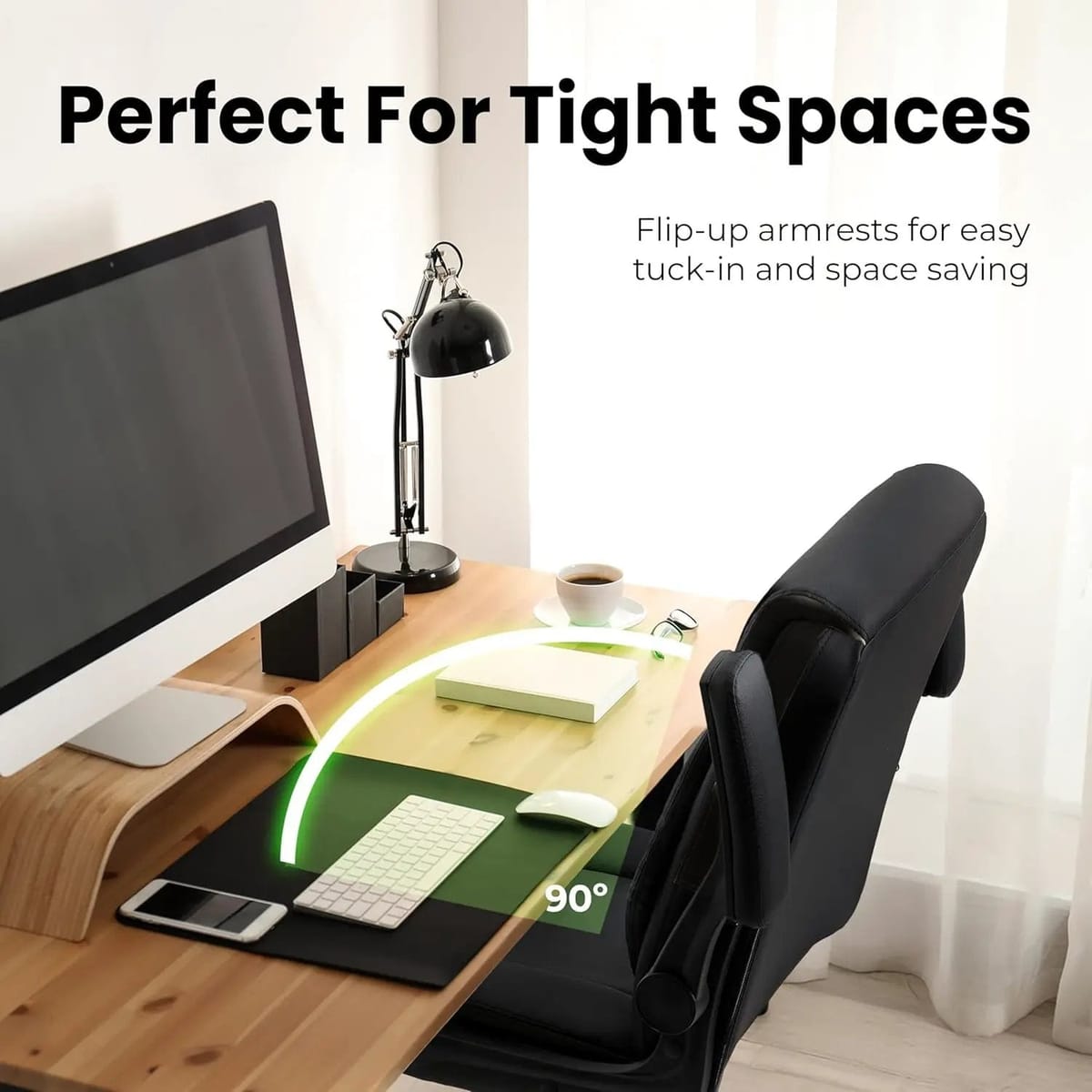 ADS Big & Tall Ergonomic Gaming Office Chair with all-black leather upholstery, flip-up armrests, and adjustable swivel.