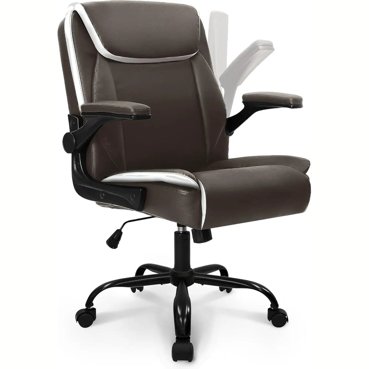 Black ADS ergonomic big and tall gaming office chair with flip-up armrests, leather upholstery, adjustable swivel, and high back support.