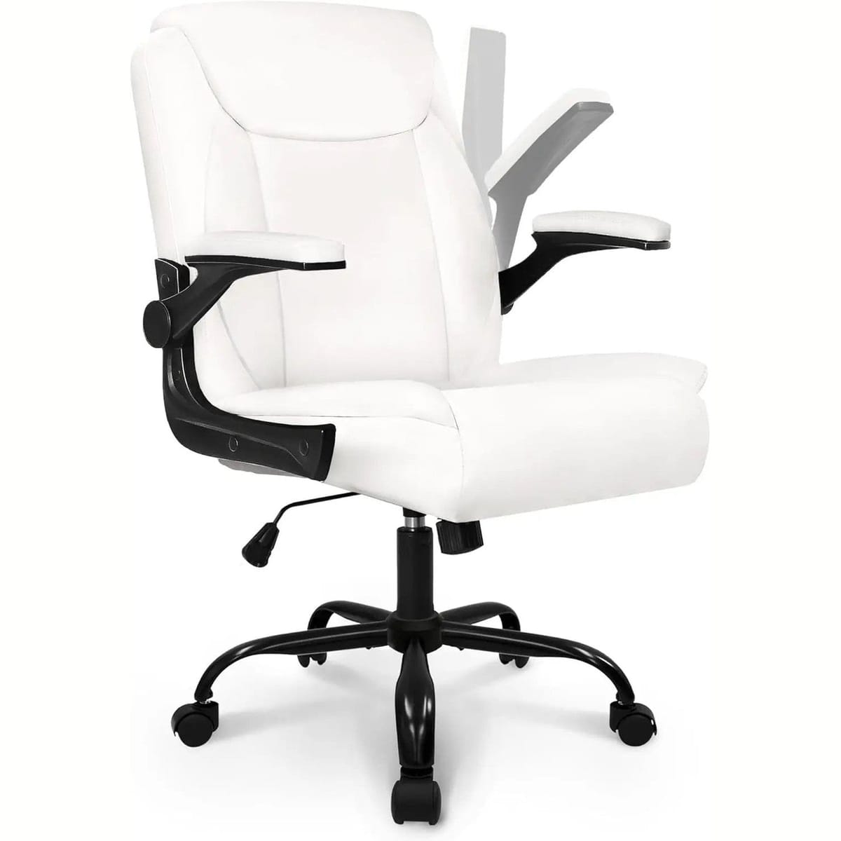 All-black ADS ergonomic big and tall gaming office chair with flip-up armrests, leather upholstery, adjustable swivel, and sturdy design.