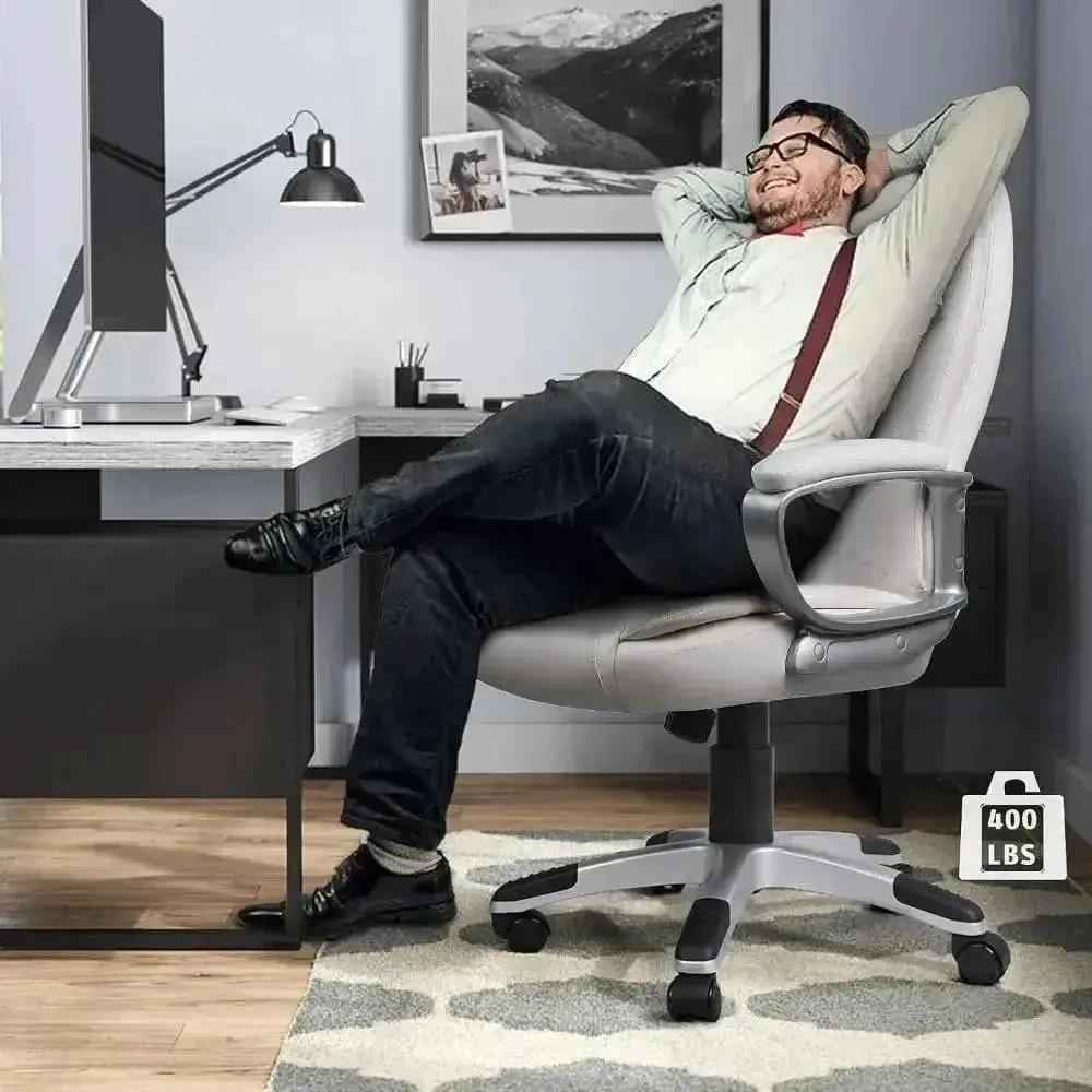 Ergonomic Big and Tall Executive Office Chair High Back Adjustable White PU Leather Cushioned Armrests for Ultimate Comfort