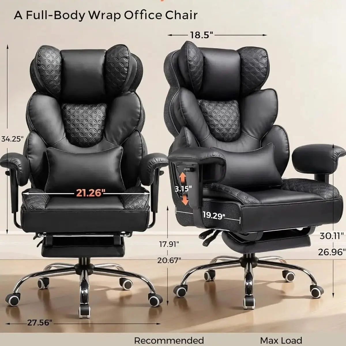 Big And Tall Office Chair With Retractable Footrest High Back Heavy Duty Ergonomic Leather Executive Chair ADS