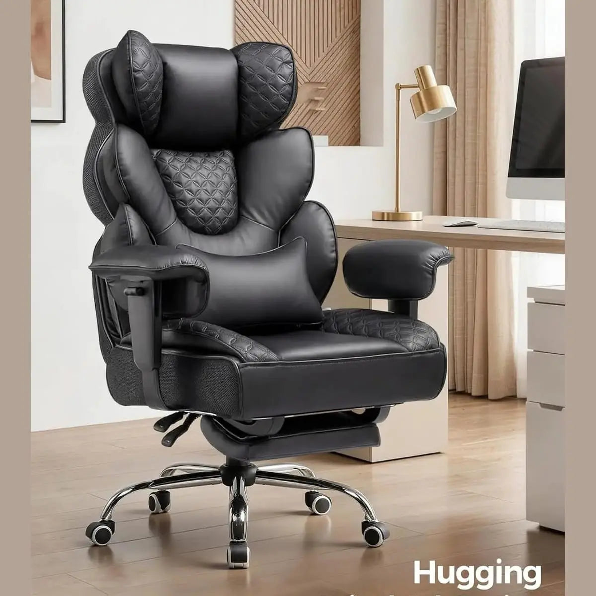 Big And Tall Office Chair With Retractable Footrest High Back Heavy Duty Ergonomic Leather Executive Chair ADS