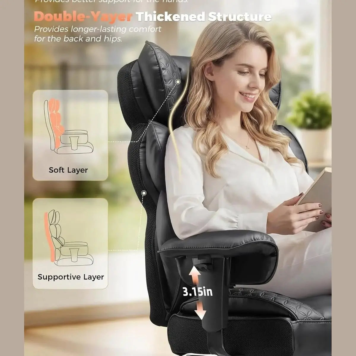 Big And Tall Office Chair With Retractable Footrest High Back Heavy Duty Ergonomic Leather Executive Chair ADS