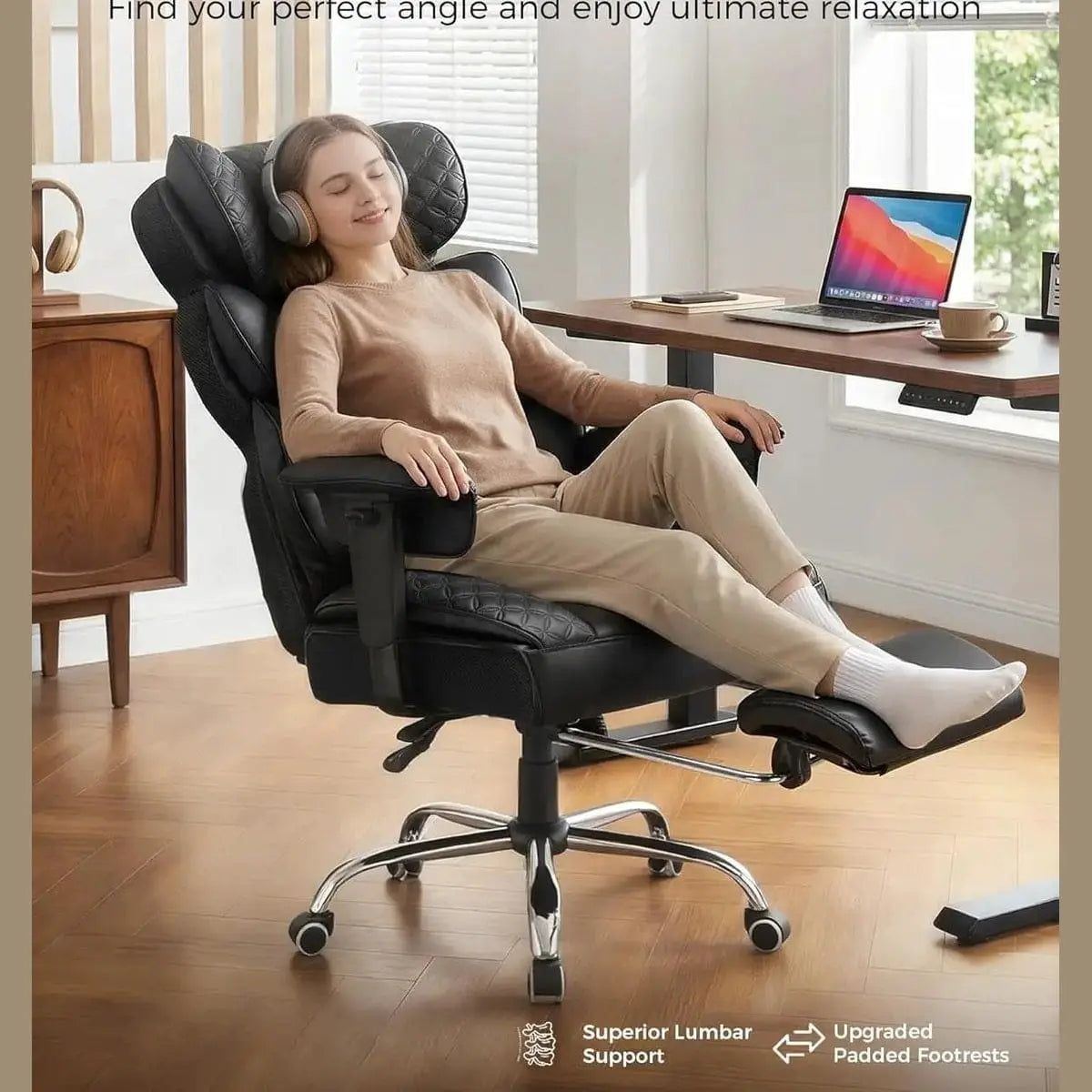 Big And Tall Office Chair With Retractable Footrest High Back Heavy Duty Ergonomic Leather Executive Chair ADS