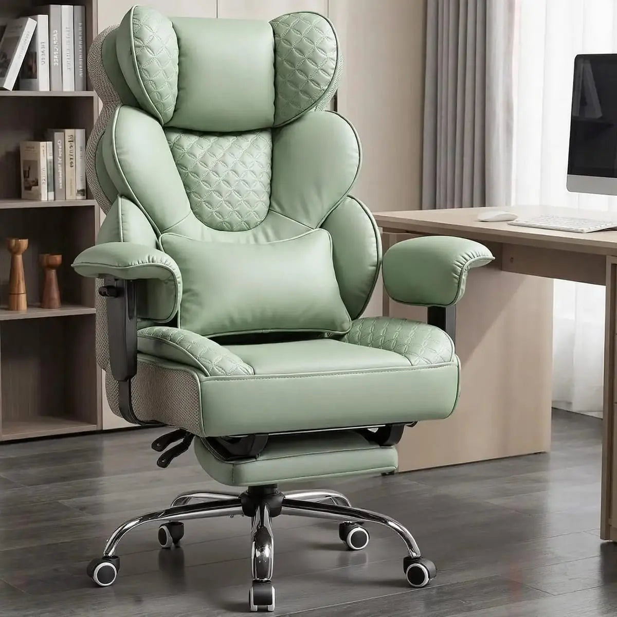 Big And Tall Office Chair With Retractable Footrest High Back Heavy Duty Ergonomic Leather Executive Chair ADS