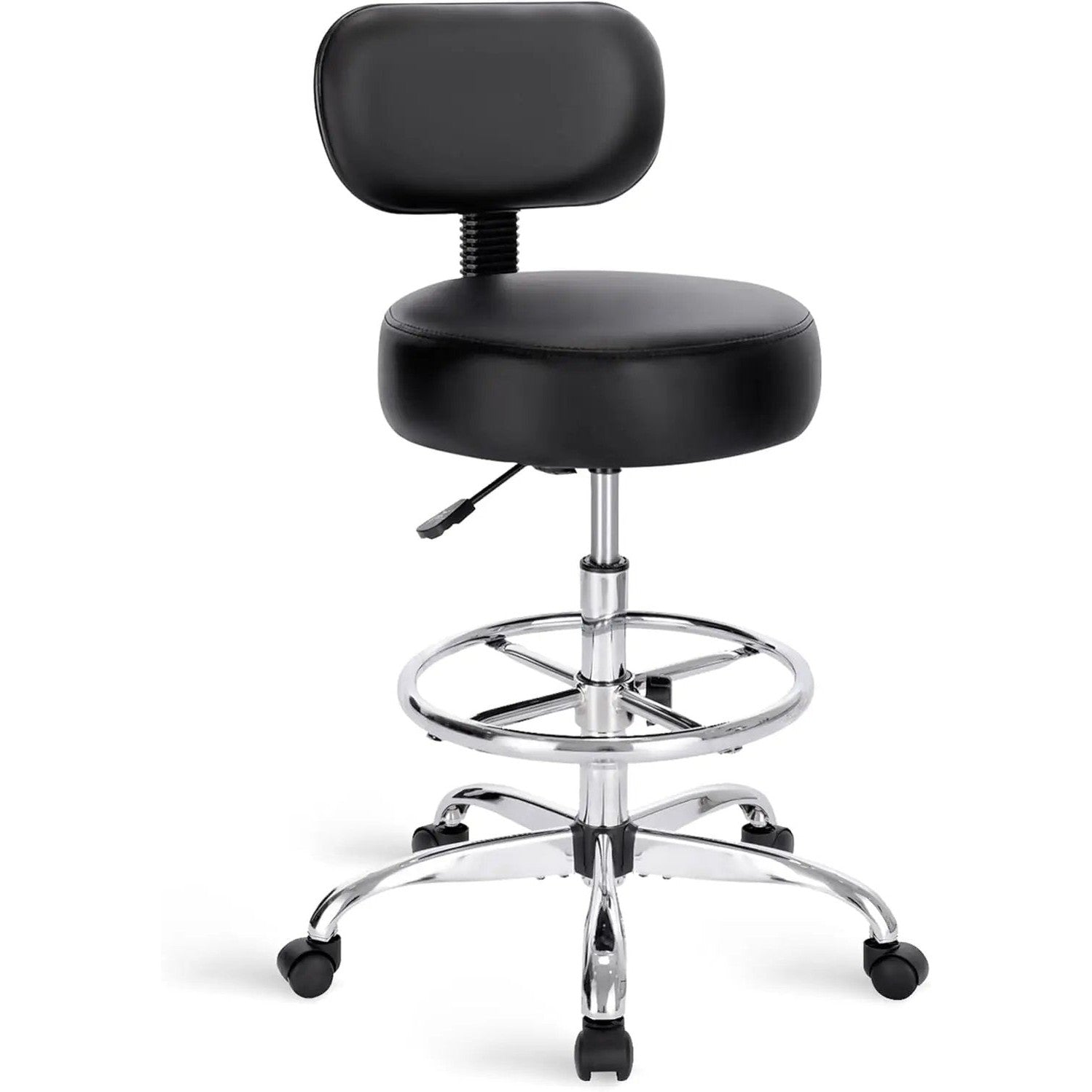 SUPERJARE Drafting Chair with Back, Adjustable Foot Rest Rolling Stool, Multi-Purpose Office Desk Chair, Thick Seat Cushion for Home Bar Kitchen Shop - Black by SUPERJARE