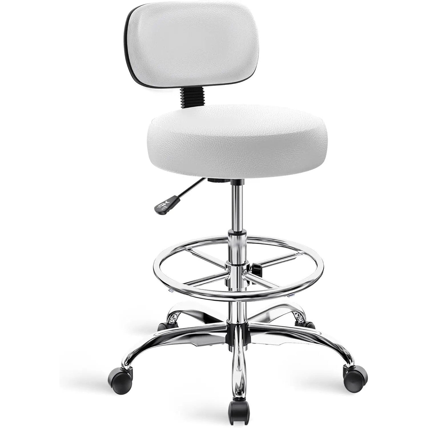 Black ADS drafting chair with adjustable height, backrest, and rolling base designed for tall users.