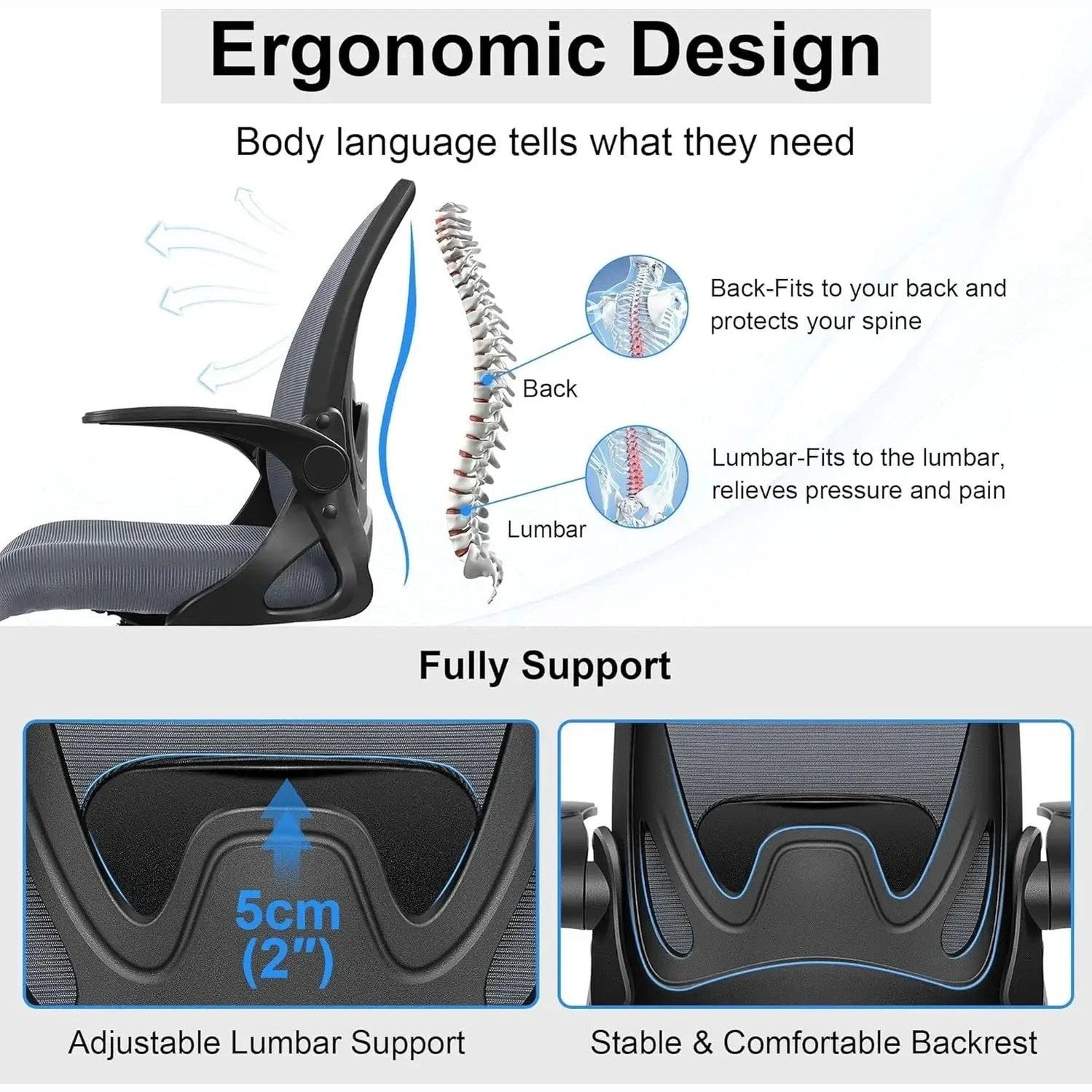 ADS Primy ergonomic drafting chair with dark gray upholstery, adjustable height and flip-up arms for standing desks and bar counters.