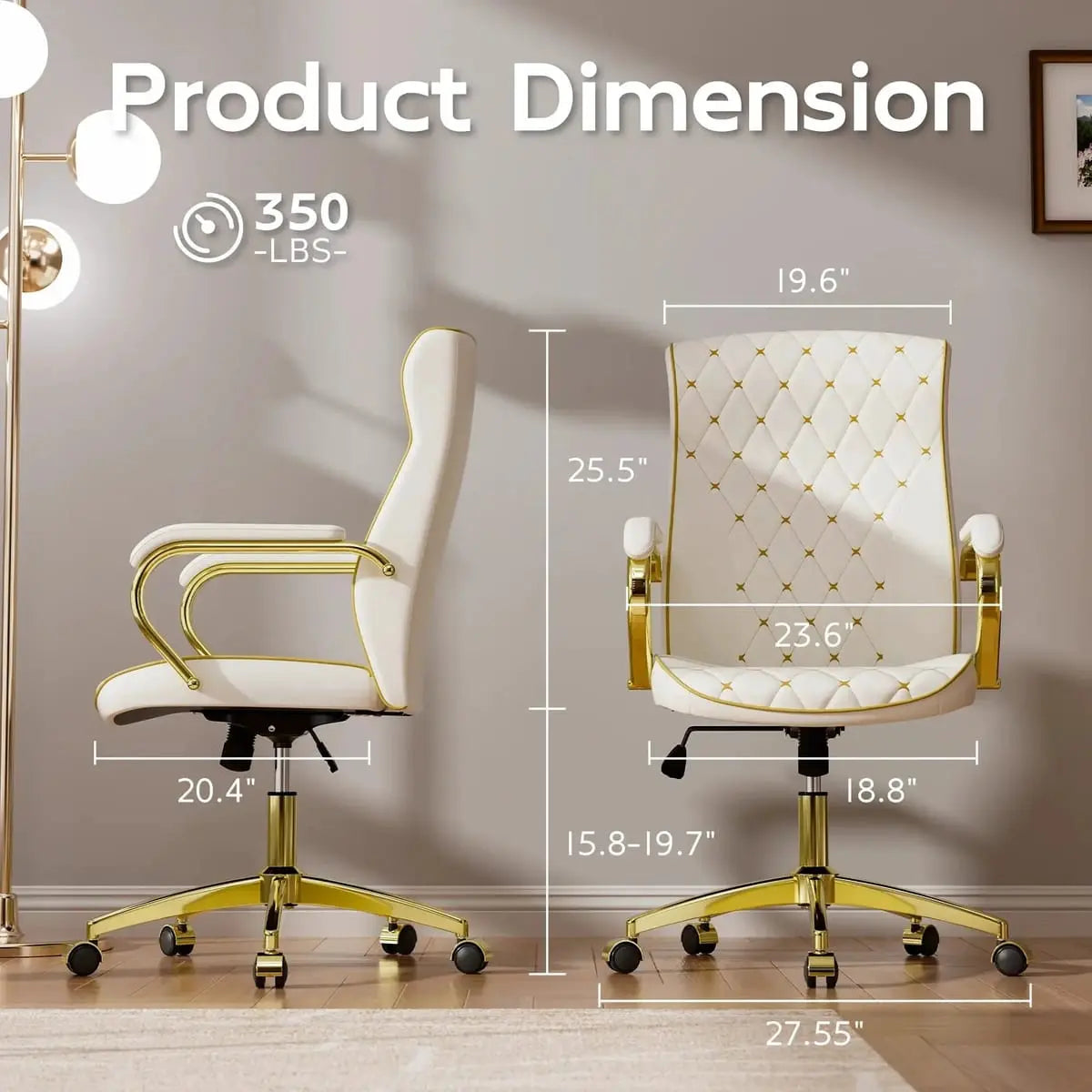 White and gold ADS ergonomic high-back home office chair with cushioned seat and adjustable armrests for comfort and support