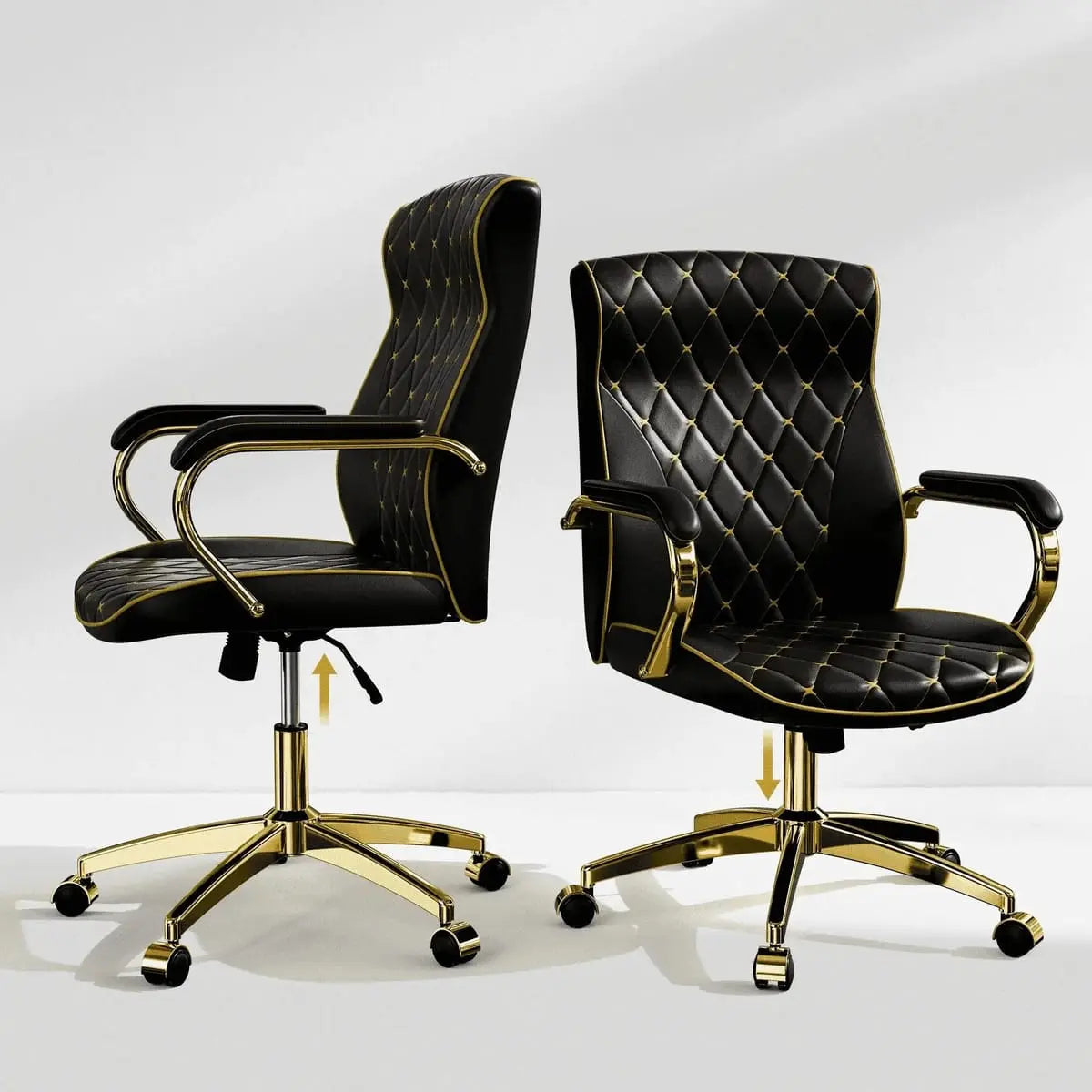 White and gold ADS ergonomic high-back home office chair with cushioned seat and adjustable armrests.