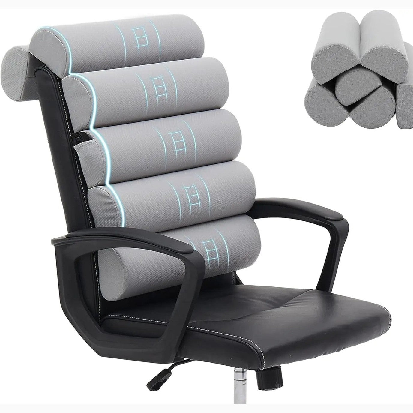 Light grey mesh ergonomic lumbar support pillow with adjustable six semicircular back from ADS for improved back comfort