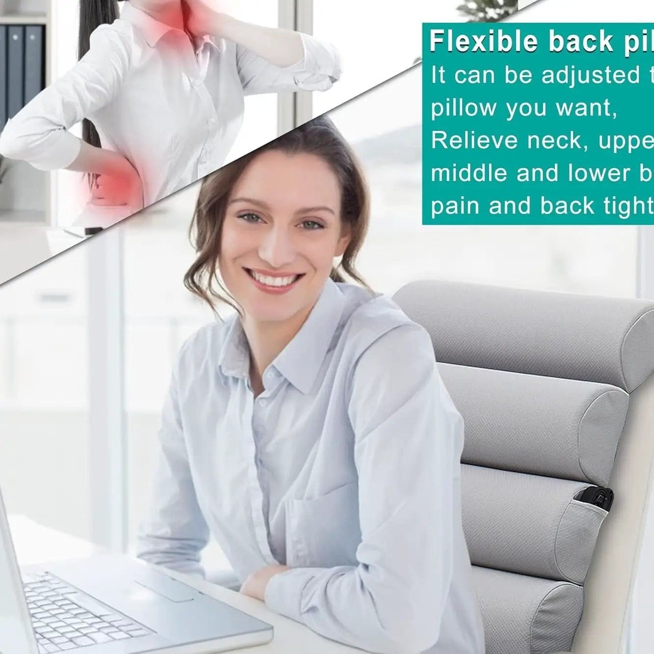 Light grey mesh ergonomic lumbar support pillow by ADS with adjustable six semicircular back for improved back comfort.