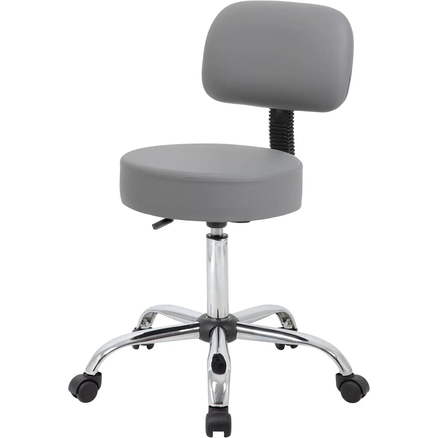 Grey ADS ergonomic drafting stool with back support, adjustable gas lift, swivel, and rolling casters for office comfort.