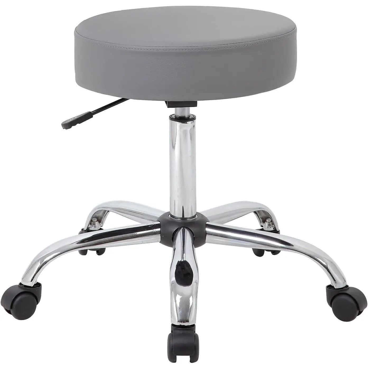 Grey ADS ergonomic drafting stool with back support, adjustable gas lift, swivel seat, and rolling casters for office use.