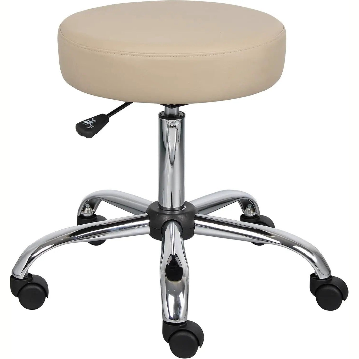 Grey ADS ergonomic drafting stool with back support, adjustable height, swivel seat, and rolling casters for office comfort.