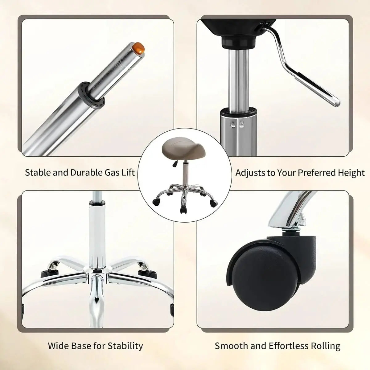 FIRAVOE Ergonomic Adjustable Swivel Saddle Stool with Wheels for Office Salon & Task Comfort FIRAVOE