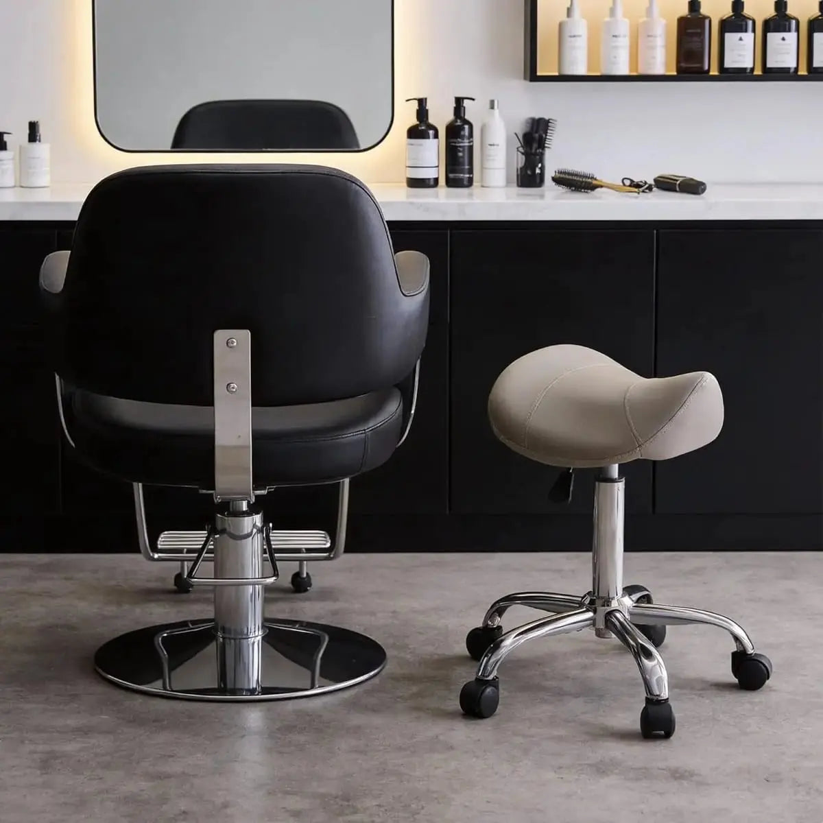 FIRAVOE Ergonomic Adjustable Swivel Saddle Stool with Wheels for Office Salon & Task Comfort FIRAVOE