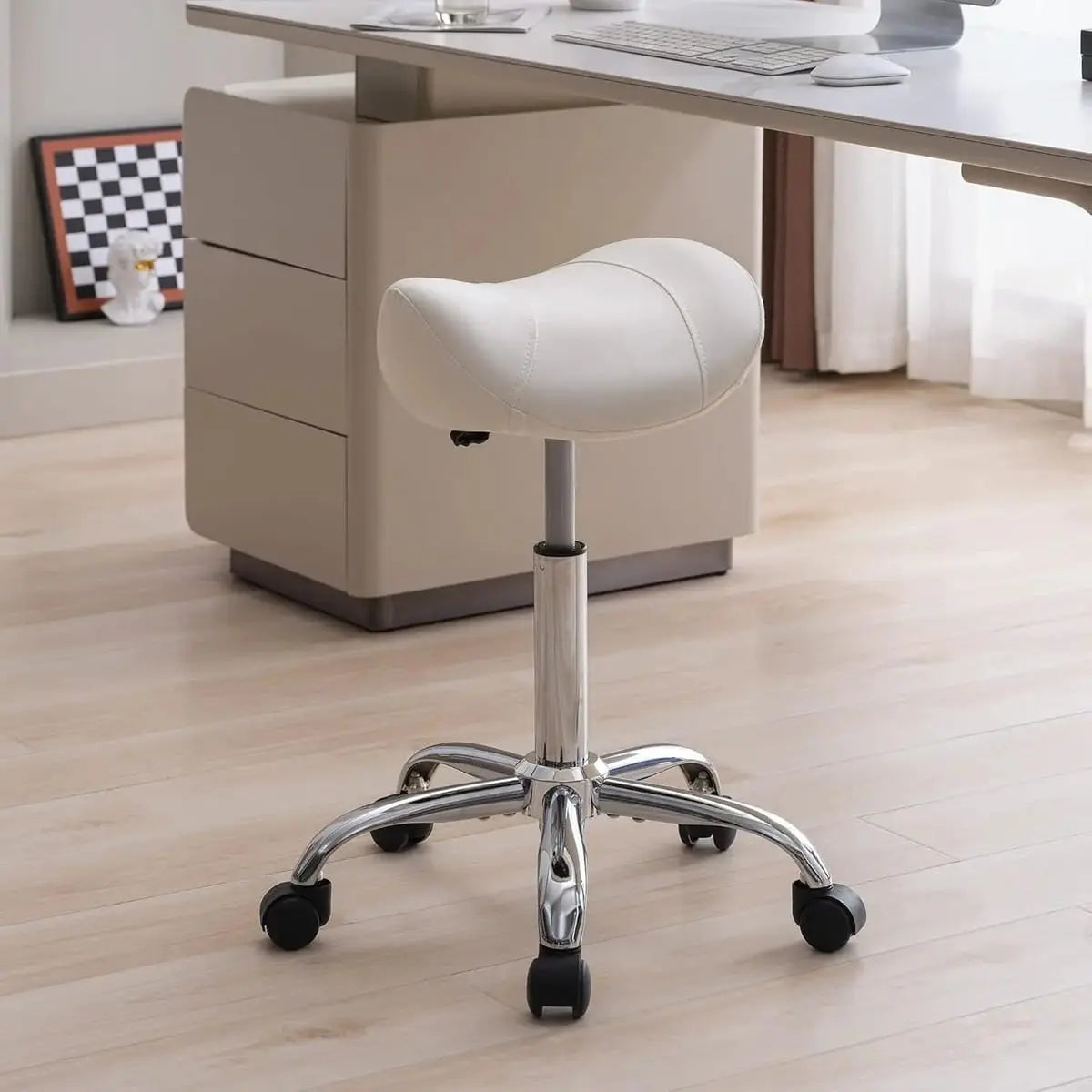 FIRAVOE Ergonomic Adjustable Swivel Saddle Stool with Wheels for Office Salon & Task Comfort FIRAVOE