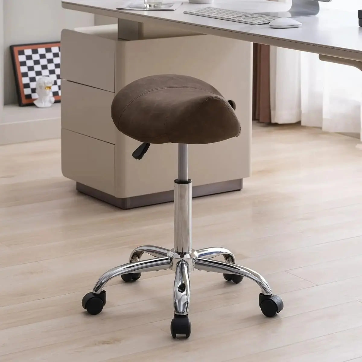 FIRAVOE Ergonomic Adjustable Swivel Saddle Stool with Wheels for Office Salon & Task Comfort FIRAVOE