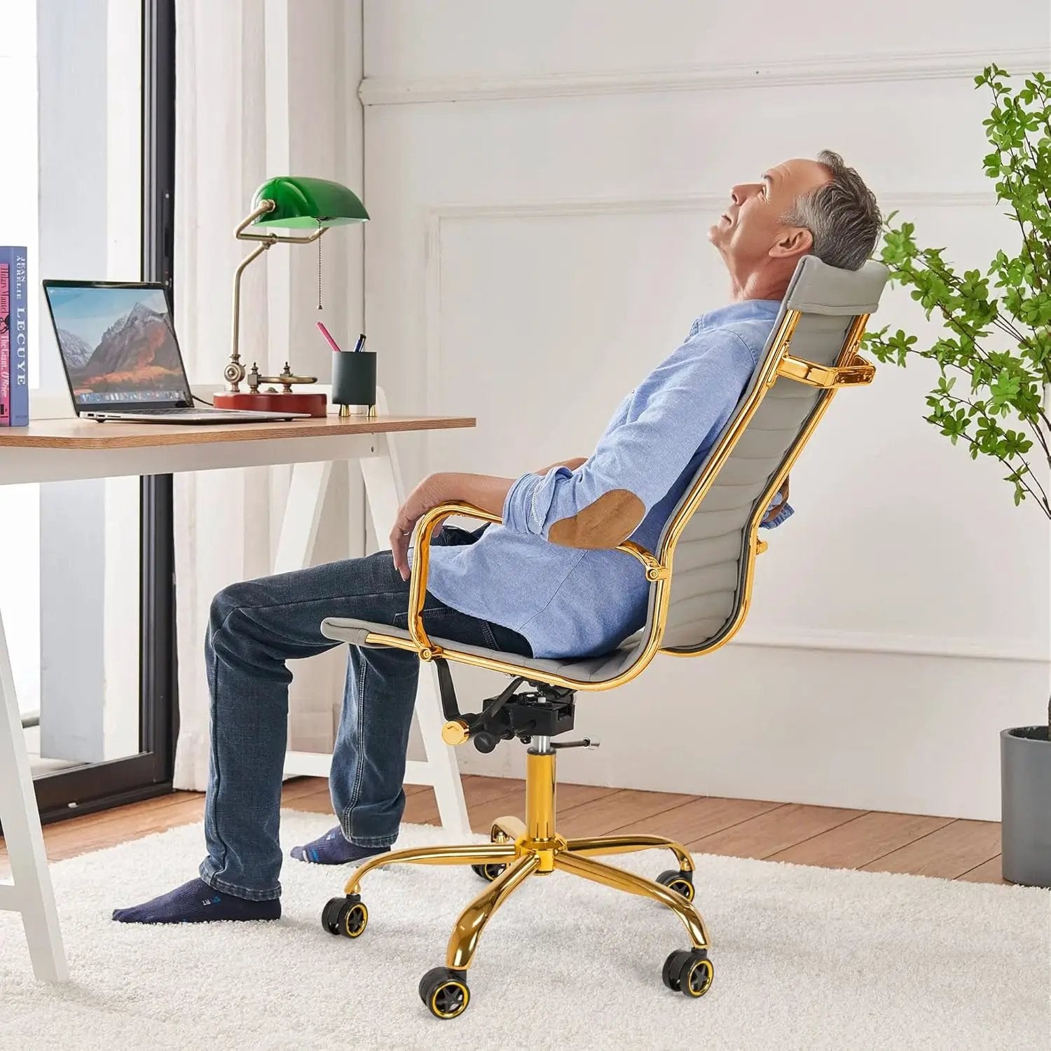 Gold heavy-duty office chair base replacement with wheels, suitable for 2500lb capacity, designed by ADS for durable support.