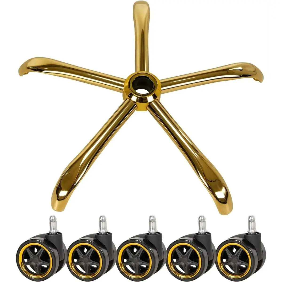 ADS heavy-duty office chair base replacement with wheels, gold color, supports up to 2500lb, durable replacement part.