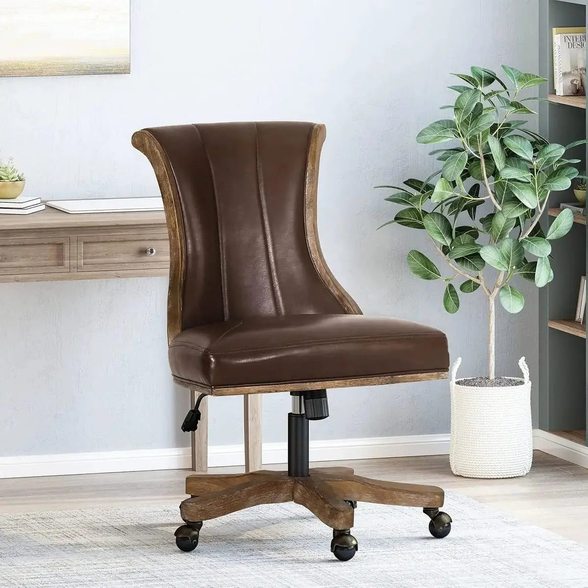 Dark brown ADS Home Coulee Office Chair with natural wood accents, traditional style, and ergonomic design for modern home comfort