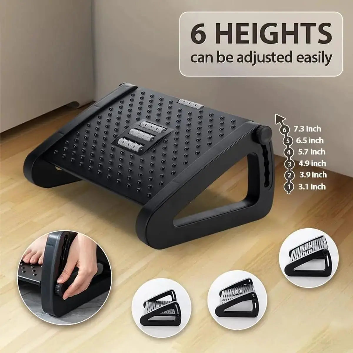 Ergonomic Under Desk Foot Rest With 6 Height Adjustments Massage ADS