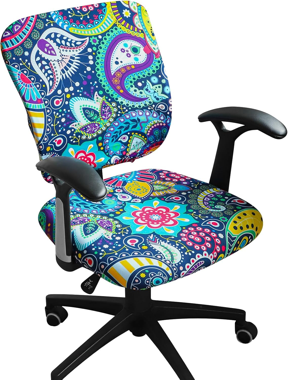 FORCHEER Floral Split Office Chair Covers Two Pieces Stretch Separated Desk Chair Slipcover Washable -Spring Floral