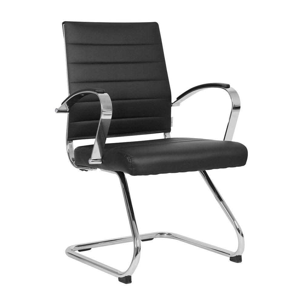 24 PCS Benmar Leather Upholstered Computer Office Chair with Sled Base, Padded Armrests for Home or Office - Black