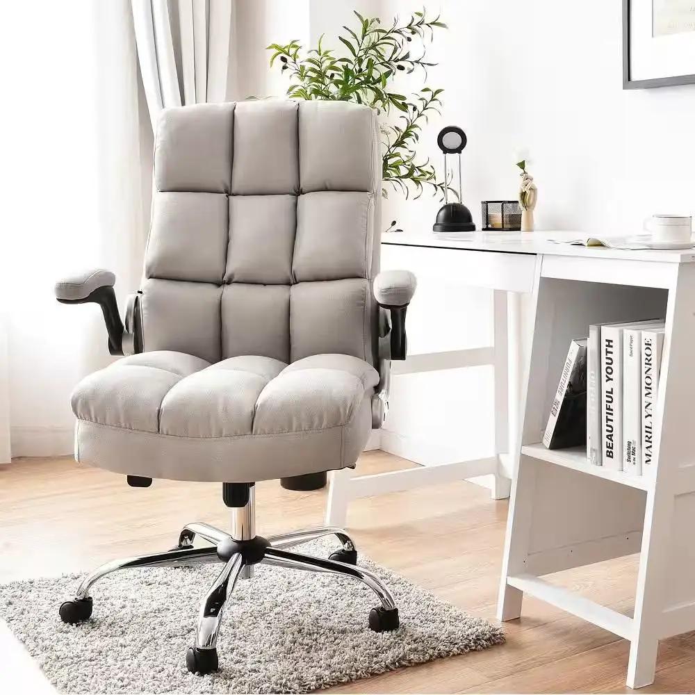 High Back Big and Tall Office Chair Adjustable Swivel Withflip-Up Arm Beige