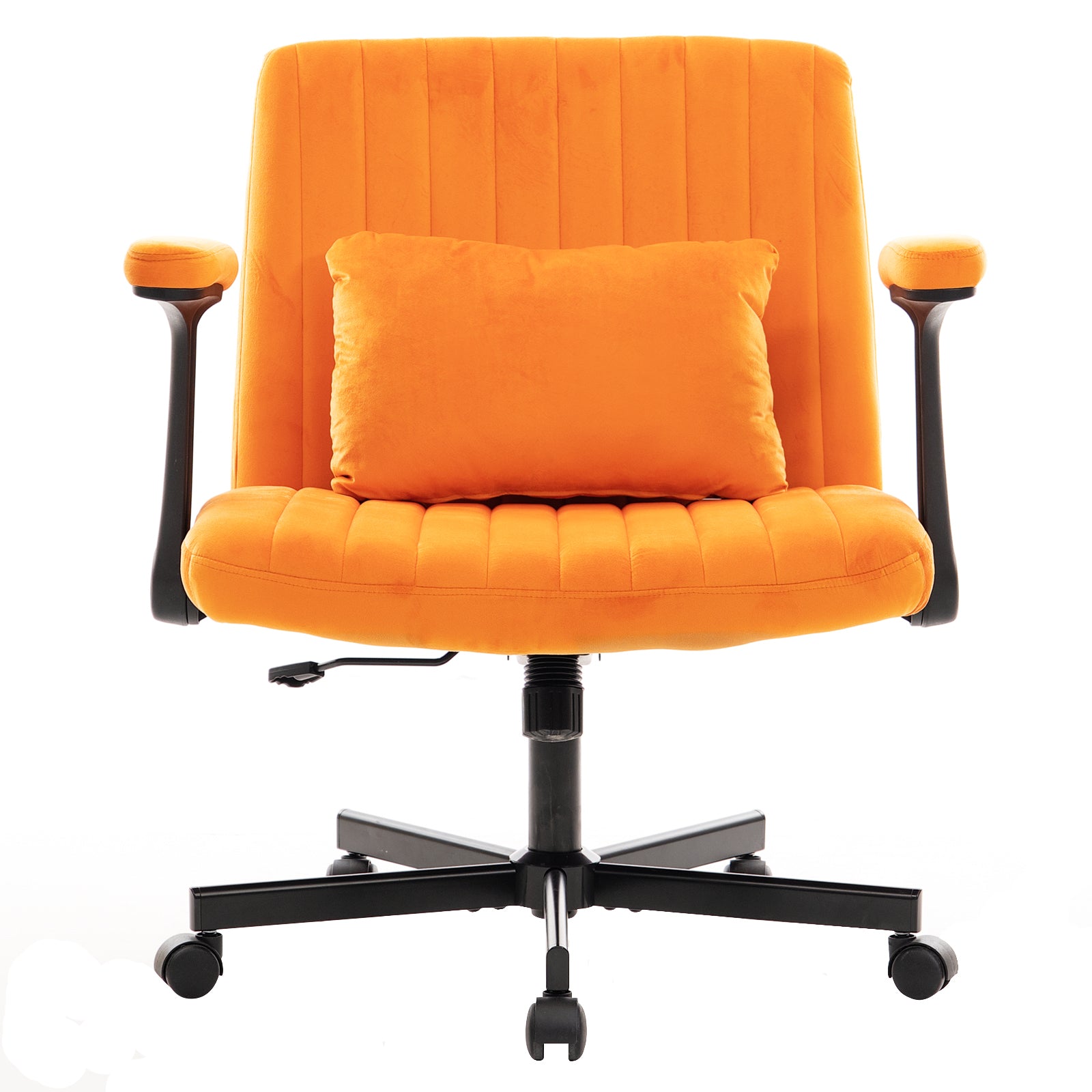 Orange Velvet Office Chair With Cushioned Armrests And Wheels - Platinum-Level Office Chairs