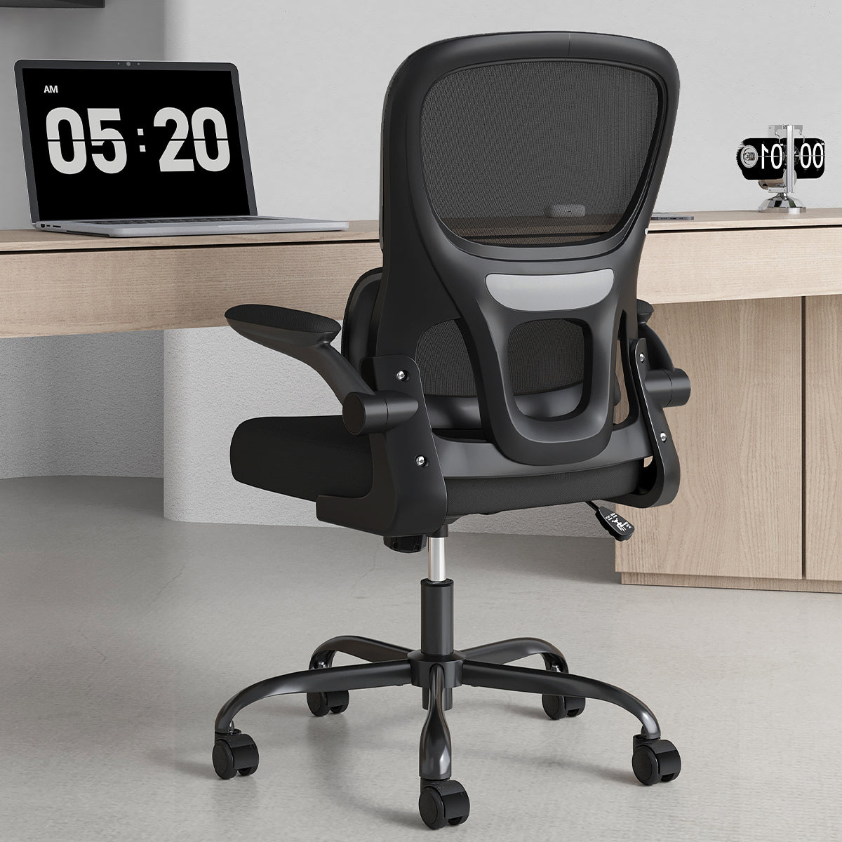 Black Mesh Ergonomic Office Chair with Flip Armrests