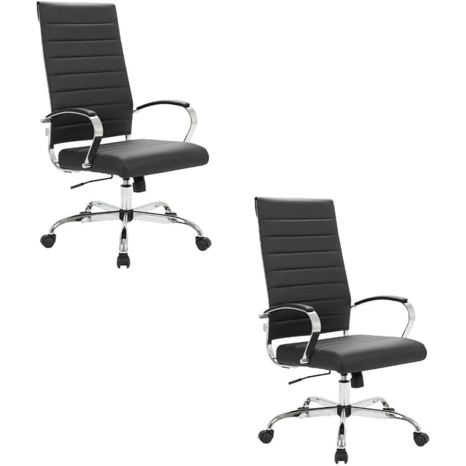 Leisuremod Benmar Modern High-Back Office Chair, 360-Degree Adjustable Swivel Task Furniture in Leather Upholstery with Ribbed Backrest for Home and Office
